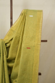 Gold Green Tissue Linen Jamdani Saree - SRGRTLJS156