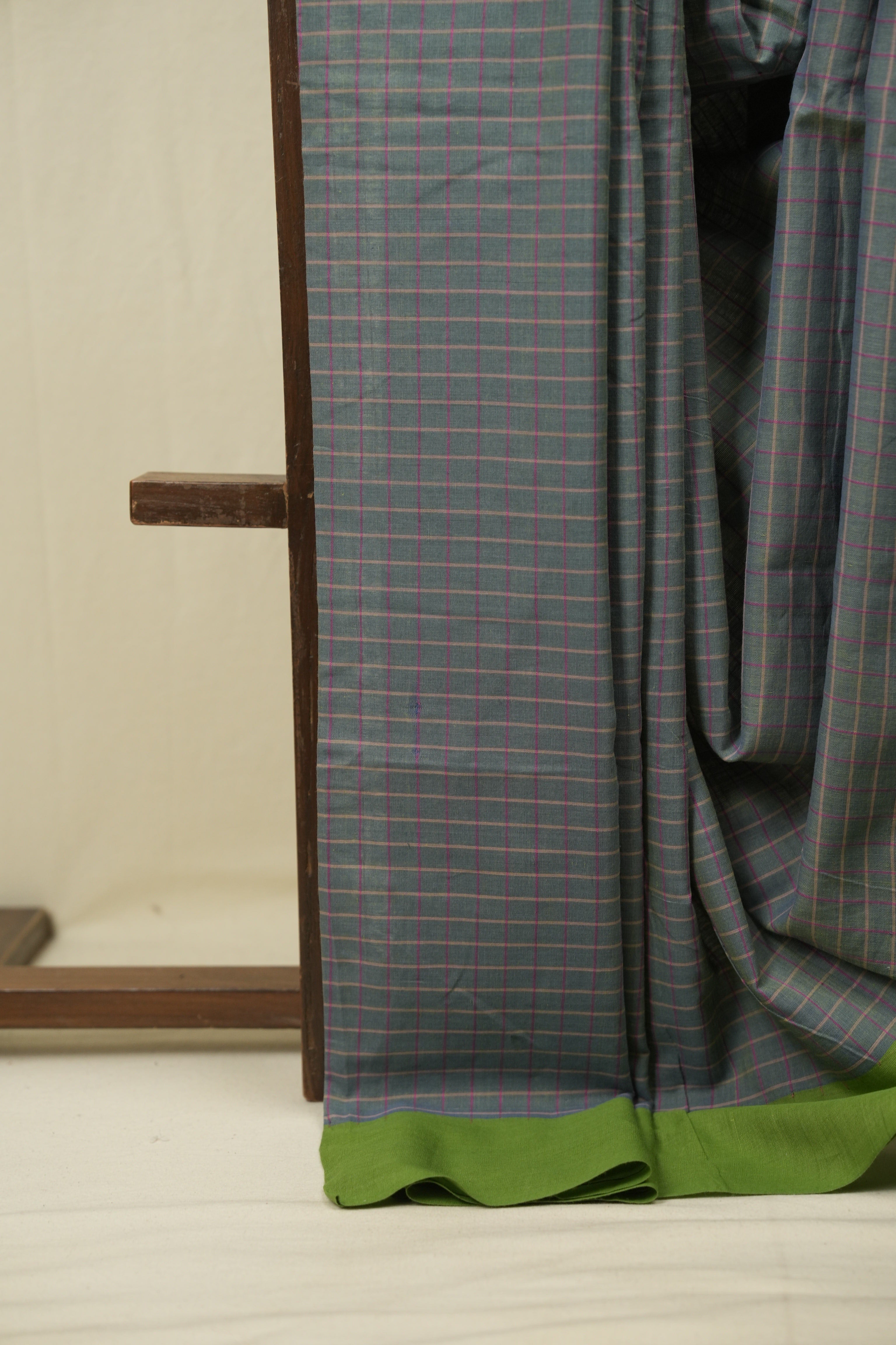 Green - Blue Cotton IIkal Saree - SRGBCIS1113