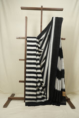 Black White Pochampalli Cotton Ikat Saree - SRBWPCIS743