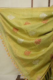 Gold Green Tissue Linen Jamdani Saree - SRGRTLJS156
