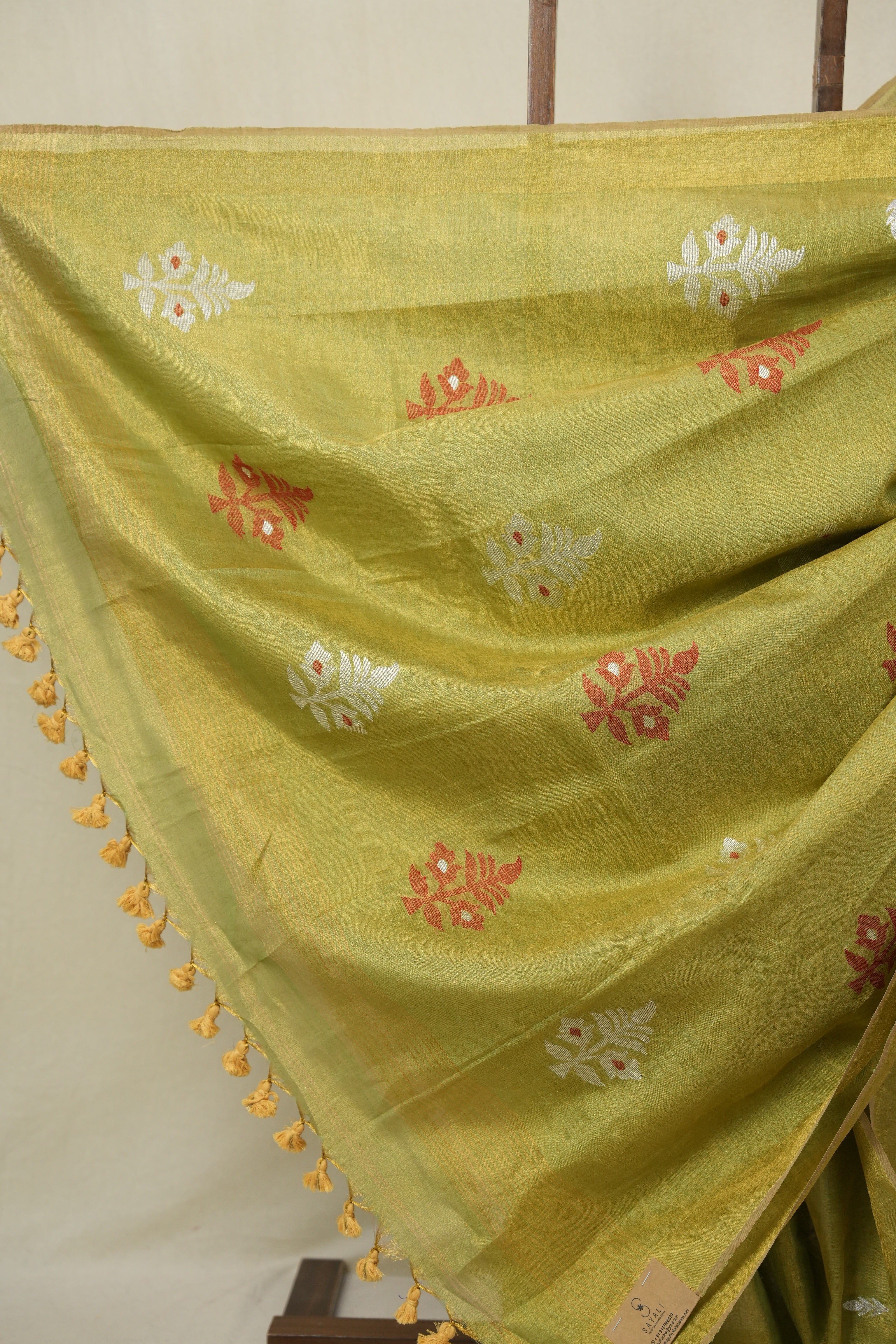 Gold Green Tissue Linen Jamdani Saree - SRGRTLJS156