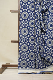 White Blue Pochampalli Cotton Ikat Saree - SRWBPCIS558