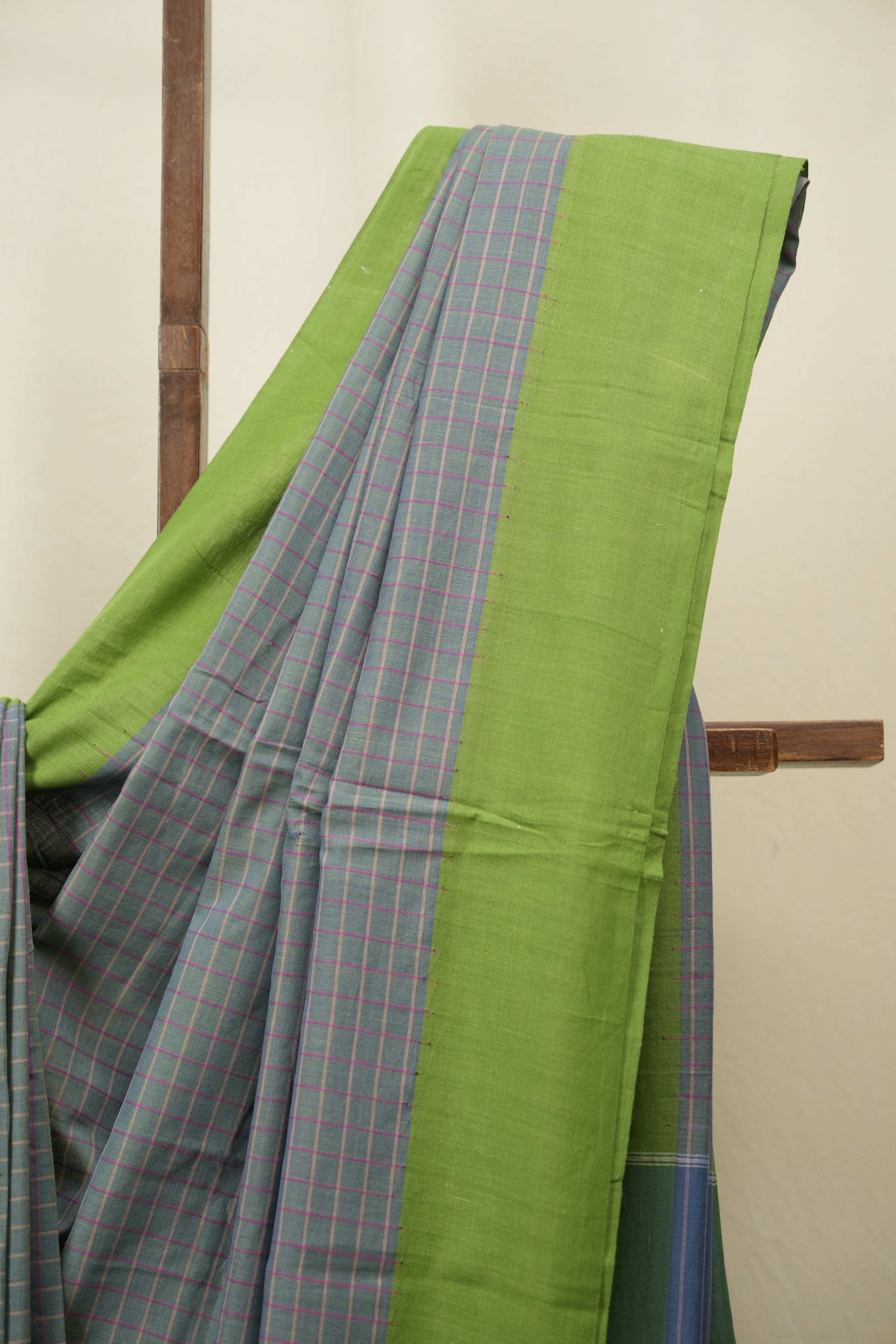 Green - Blue Cotton IIkal Saree - SRGBCIS1113
