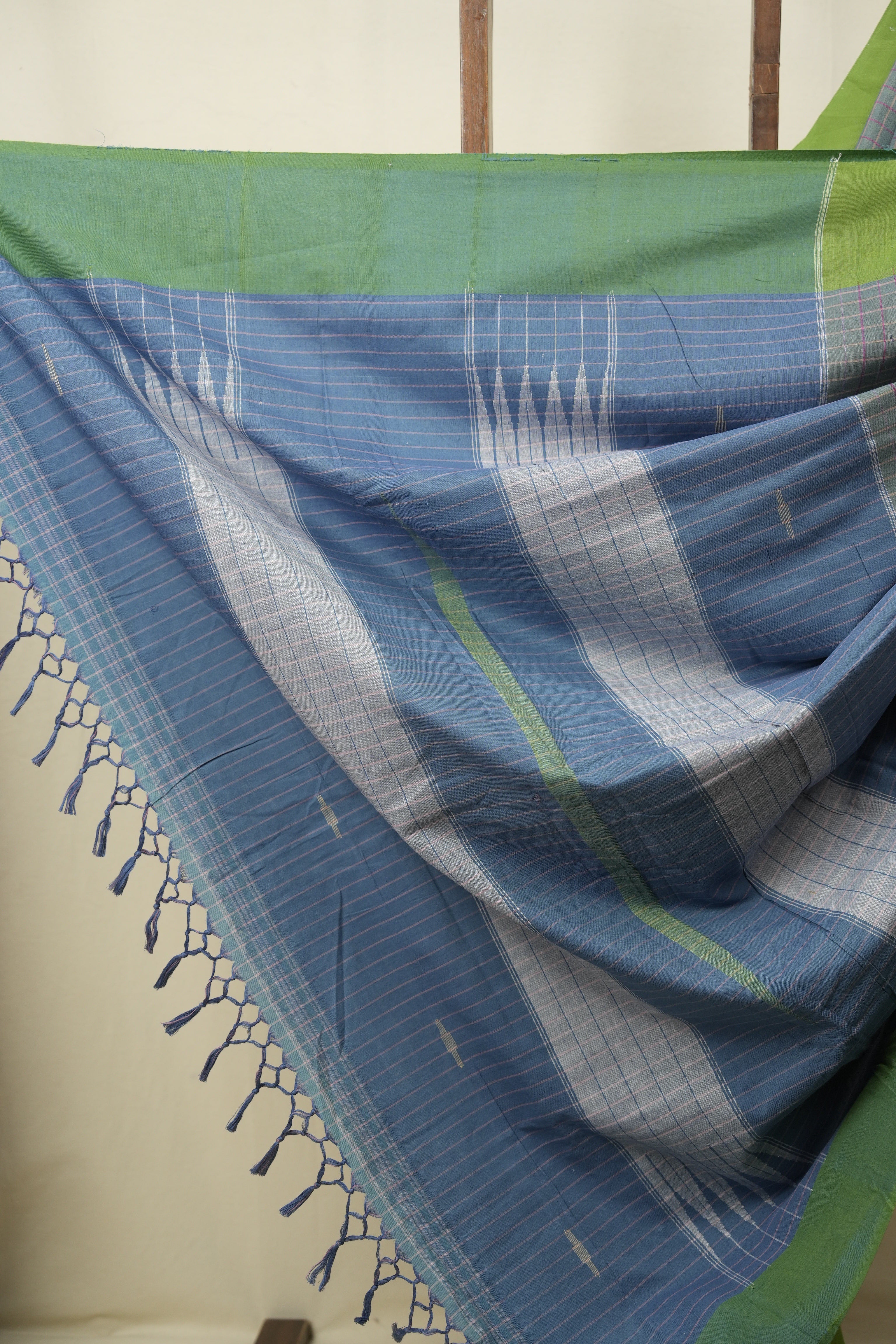 Green - Blue Cotton IIkal Saree - SRGBCIS1113