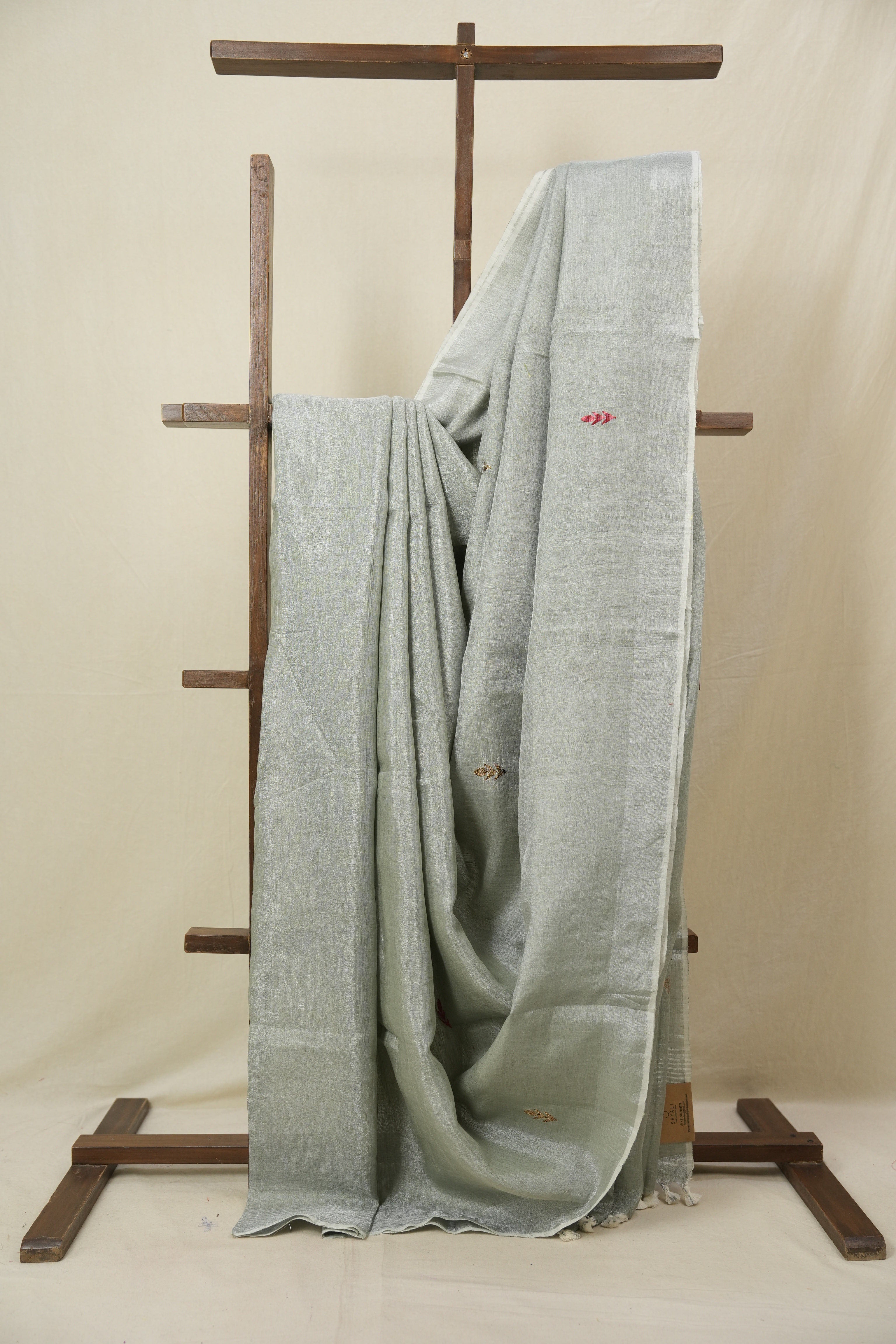 Sage Green Tissue Linen Jamdani Saree - SRSGTLJS154