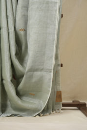 Sage Green Tissue Linen Jamdani Saree - SRSGTLJS154