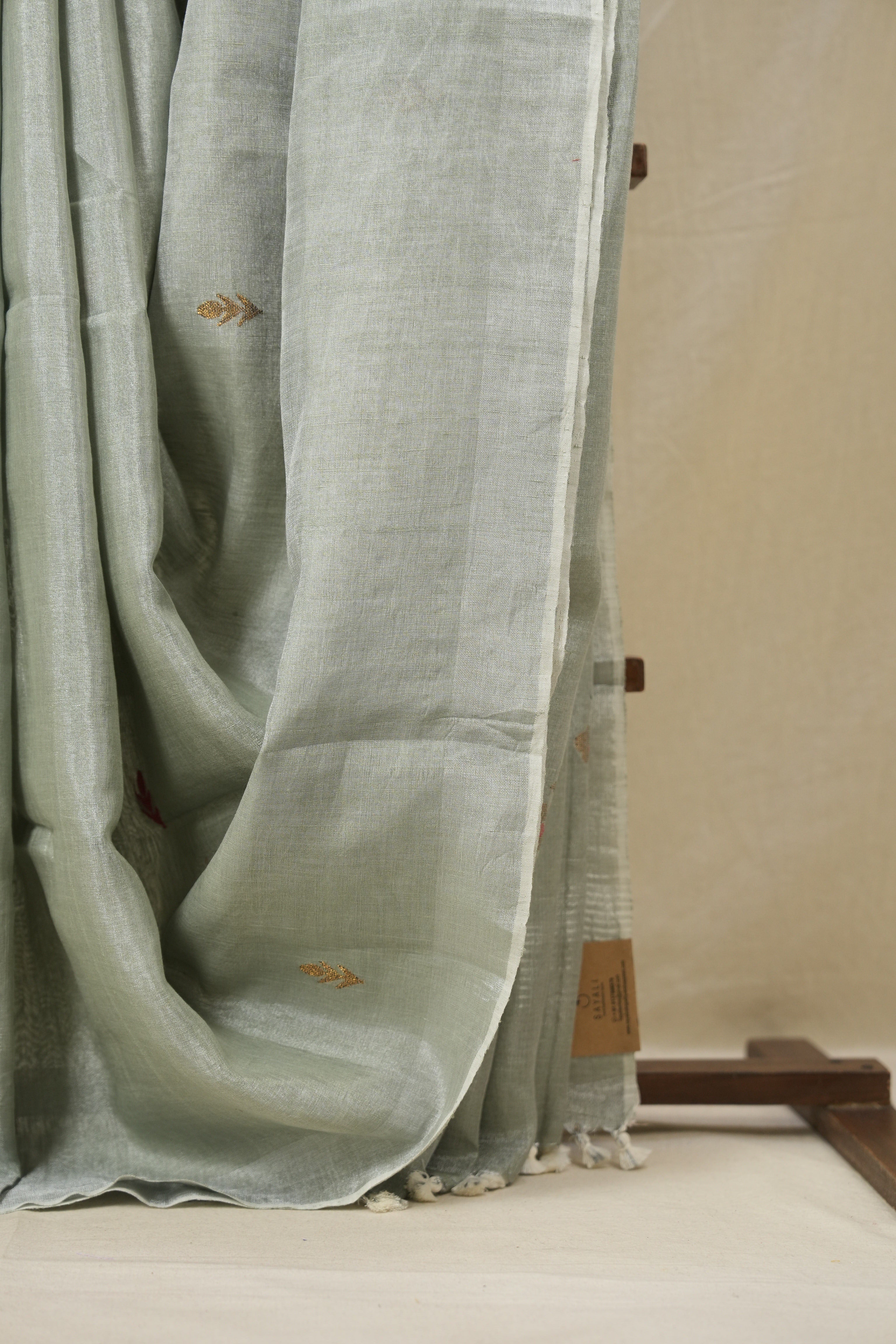 Sage Green Tissue Linen Jamdani Saree - SRSGTLJS154