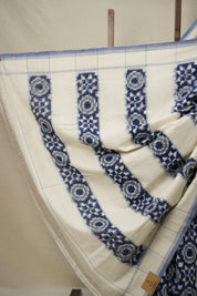 White Blue Pochampalli Cotton Ikat Saree - SRWBPCIS558