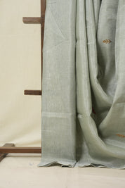 Sage Green Tissue Linen Jamdani Saree - SRSGTLJS154