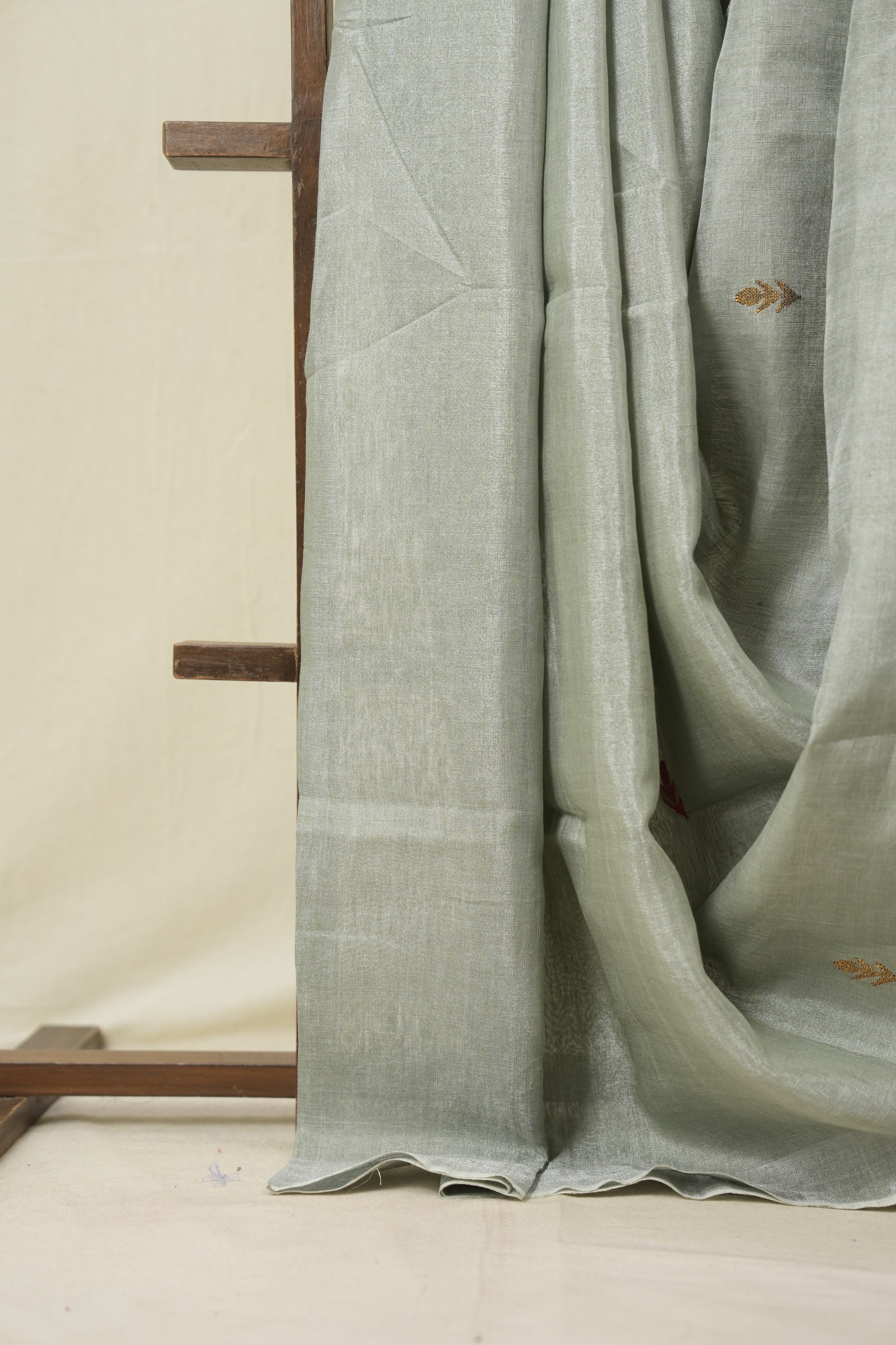 Sage Green Tissue Linen Jamdani Saree - SRSGTLJS154