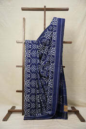 Blue - White Pochampalli Cotton Ikat Saree - SRBWPCIS599