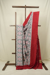 Grey Pochampalli Cotton Ikat Saree - SRGPCIS740