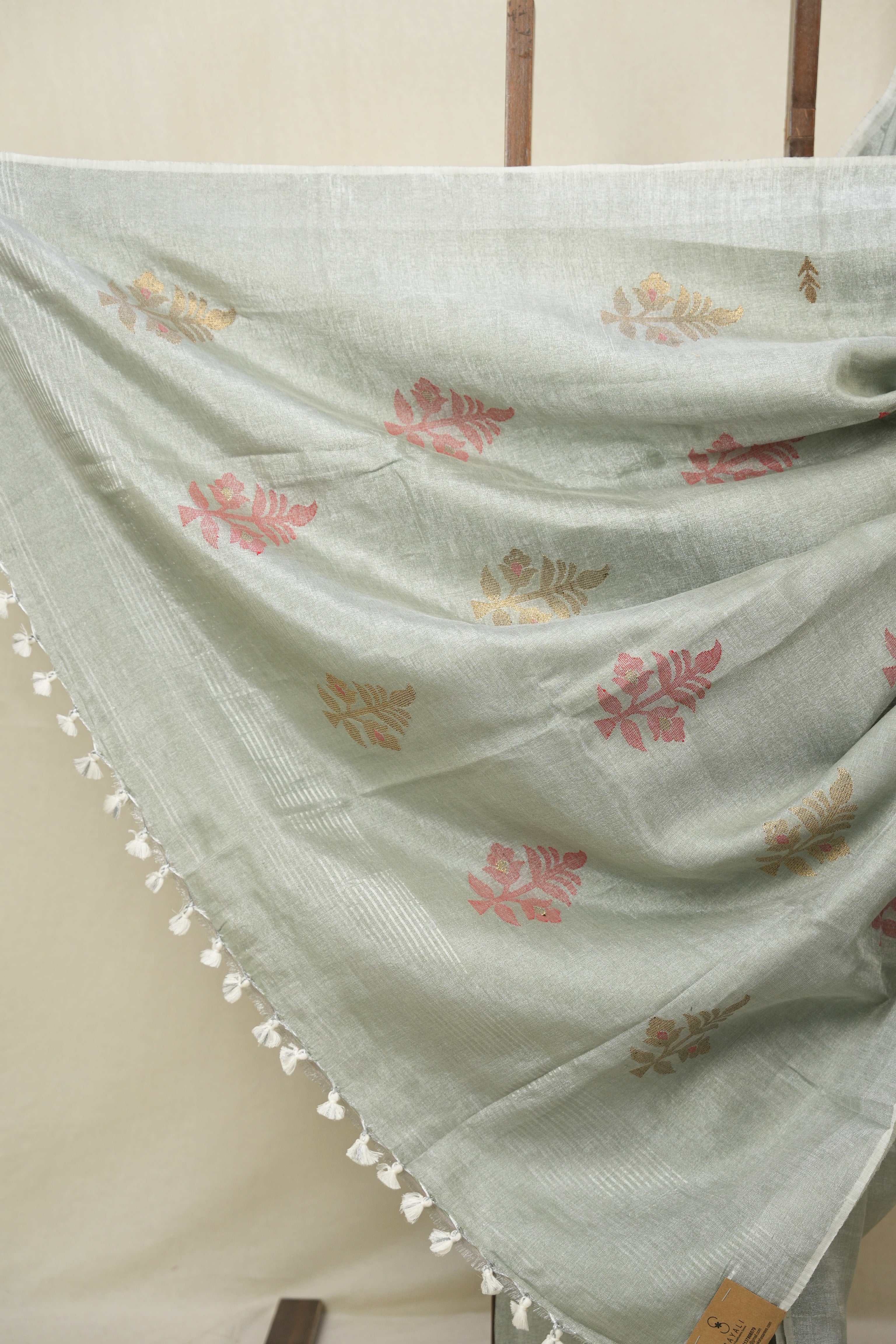 Sage Green Tissue Linen Jamdani Saree - SRSGTLJS154