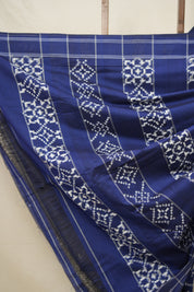 Blue - White Pochampalli Cotton Ikat Saree - SRBWPCIS599