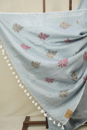 Blue Tissue Linen Jamdani Saree - SRBTLJS153
