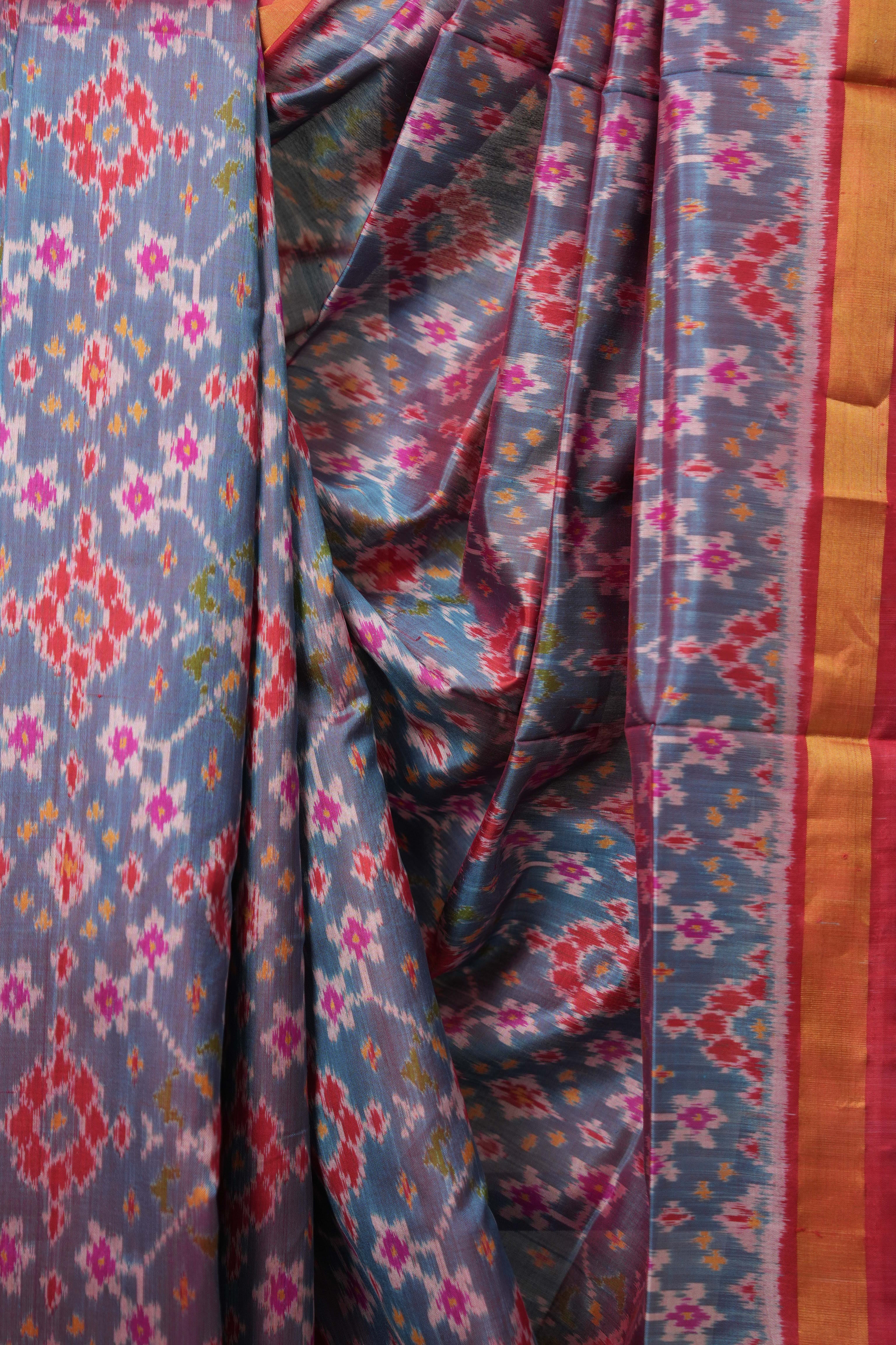 Sky Blue Rajkot Patola Silk Saree - SRSBRPSS560