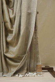 Sand Beige Tissue Linen Jamdani Saree - SRSBTLJS152