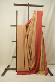 Brown- Yellow  Cotton IIkal Saree - SRYBCIS1158