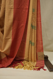 Brown- Yellow  Cotton IIkal Saree - SRYBCIS1158