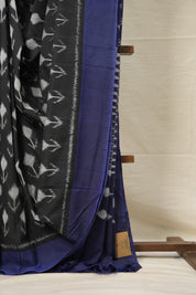 Black Grey Pochampalli Cotton Ikat Saree - SRBGPCIS568