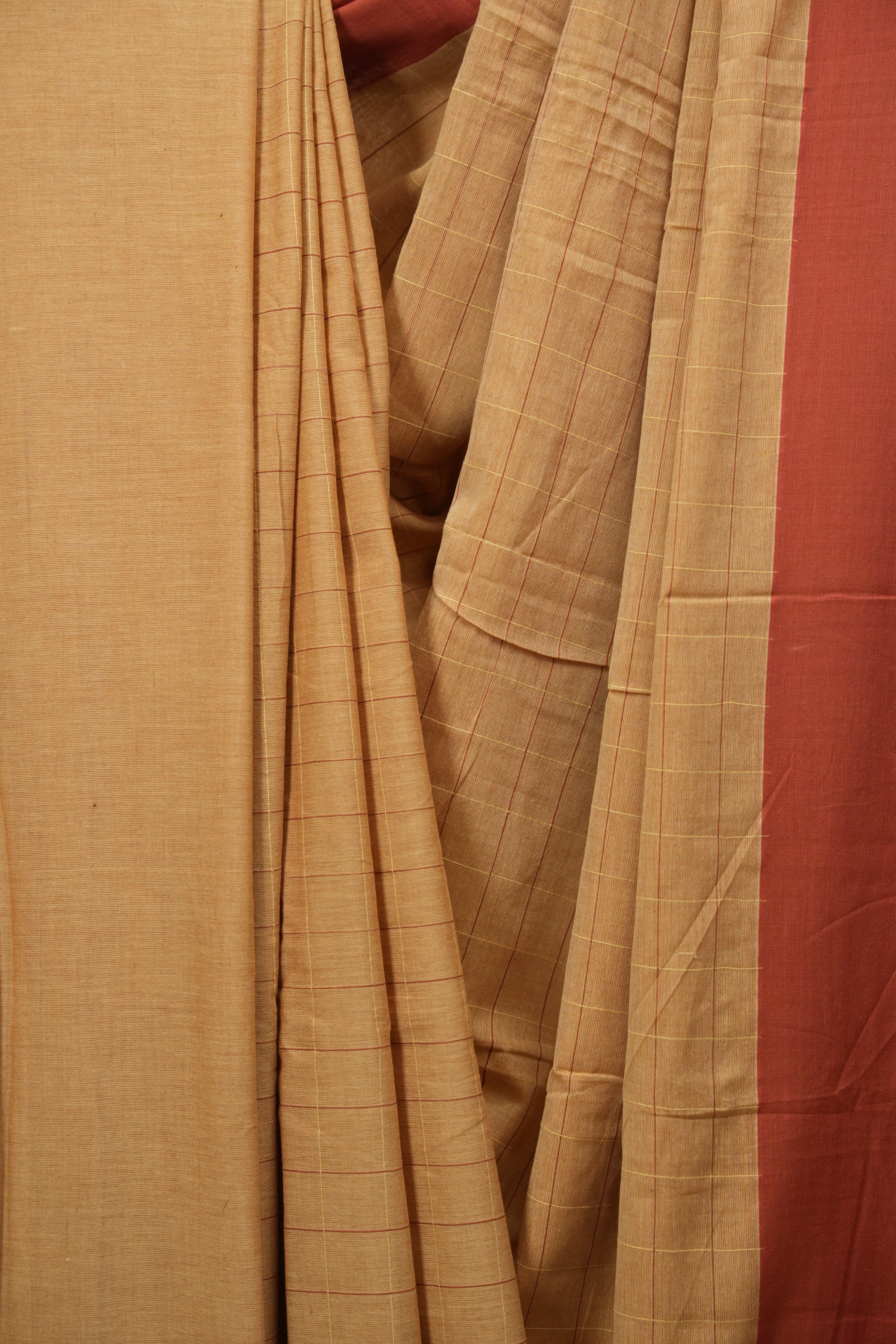 Brown- Yellow  Cotton IIkal Saree - SRYBCIS1158
