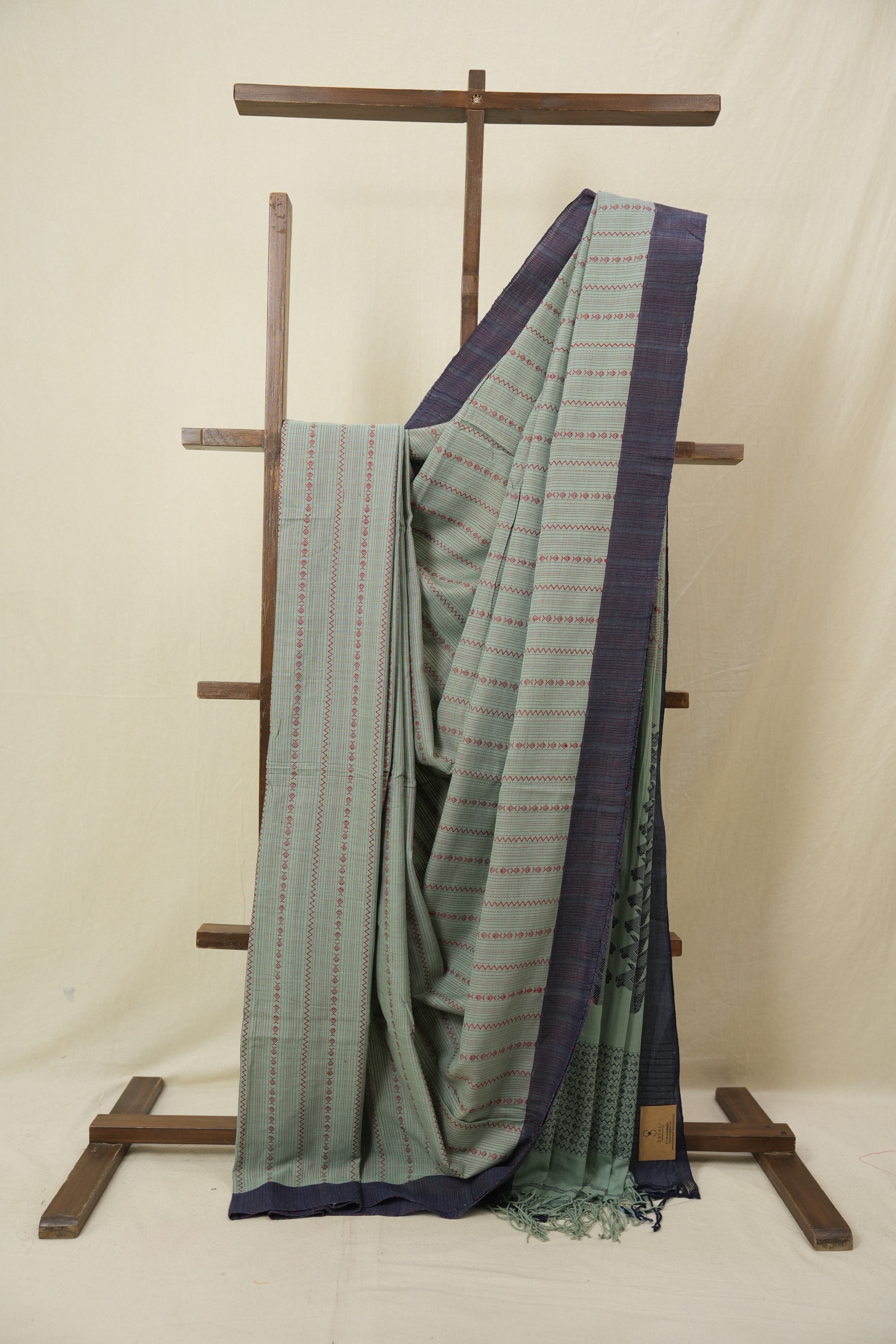 Seafoam Green Bengal Cotton Saree - SRSGBCS122