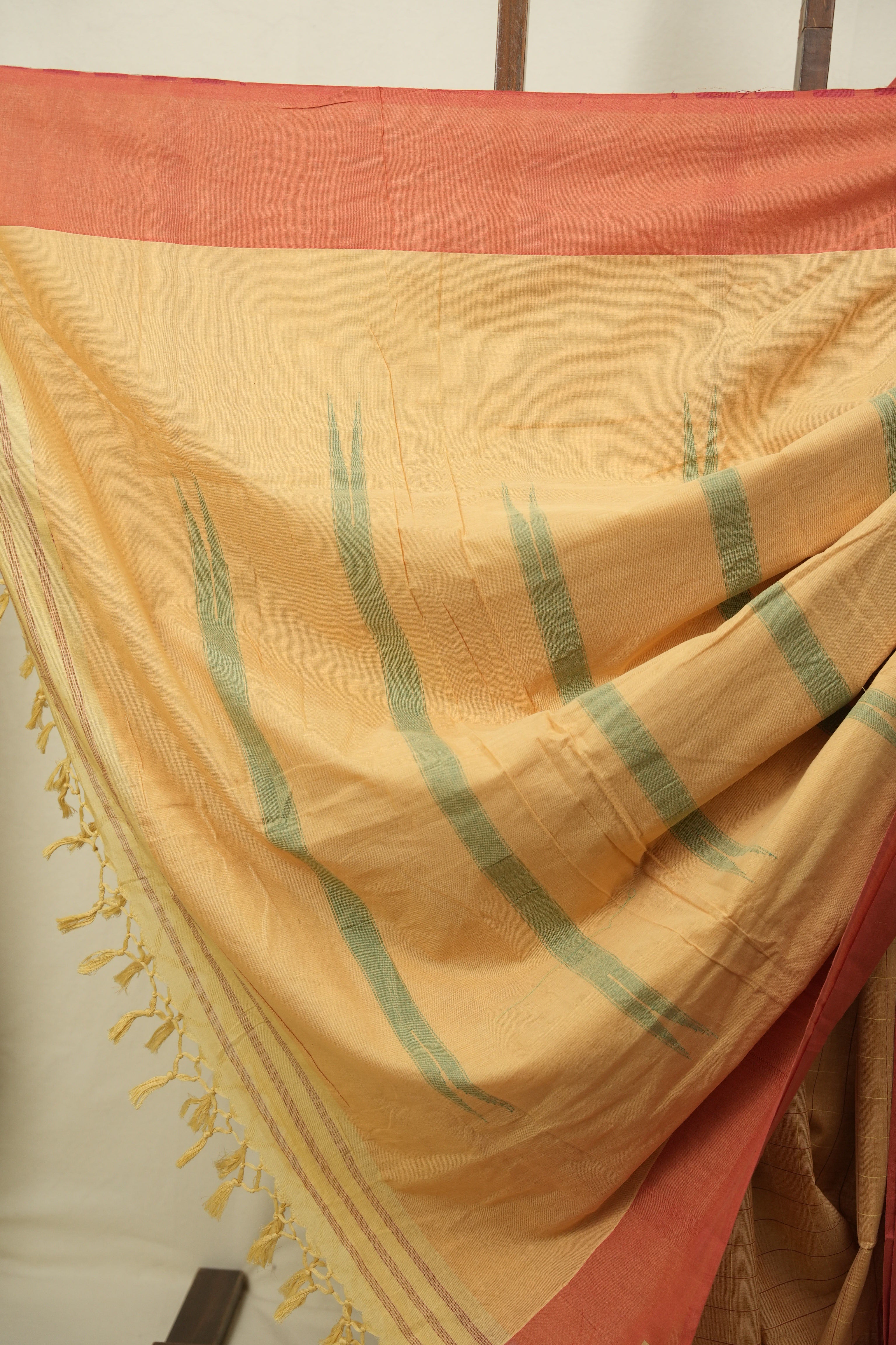 Brown- Yellow  Cotton IIkal Saree - SRYBCIS1158