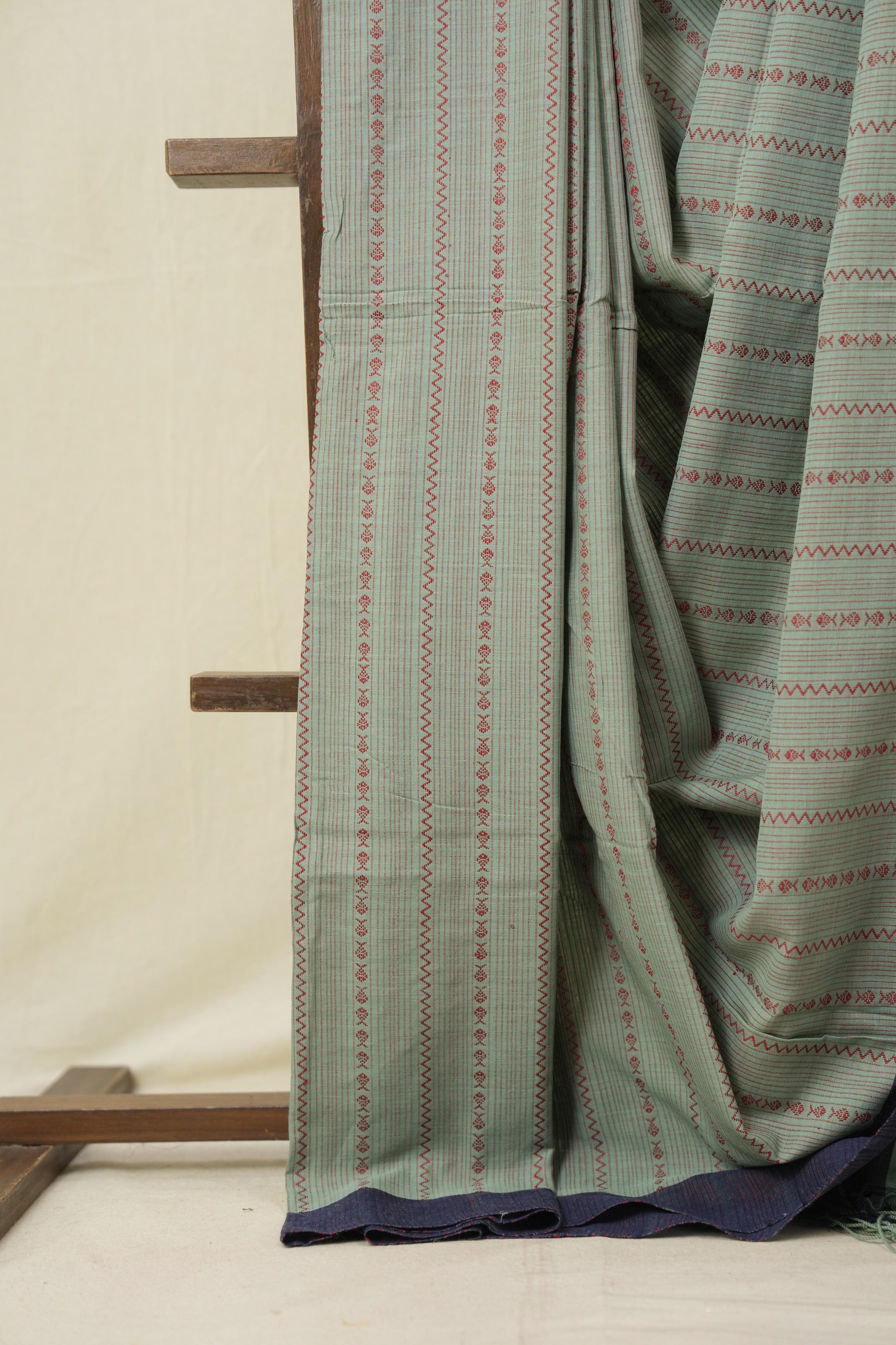 Seafoam Green Bengal Cotton Saree - SRSGBCS122