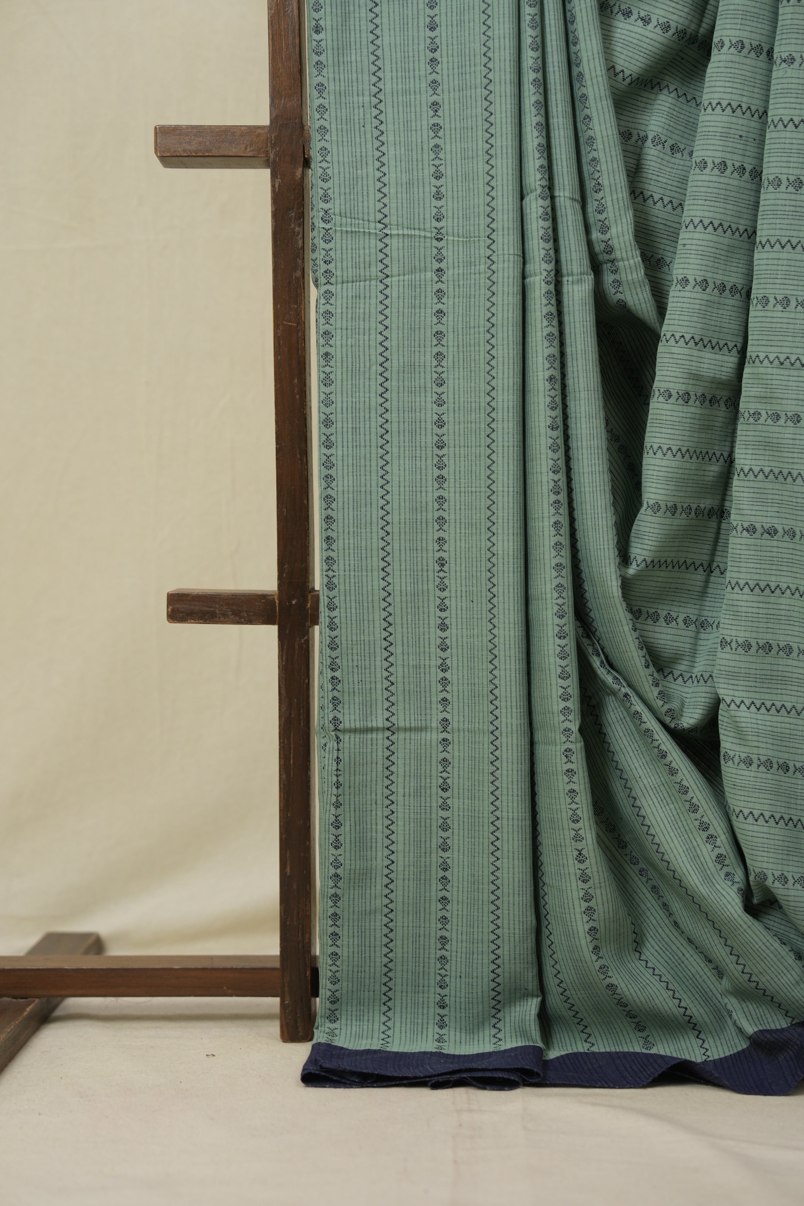 Seafoam Green Bengal Cotton Saree - SRSGBCS124