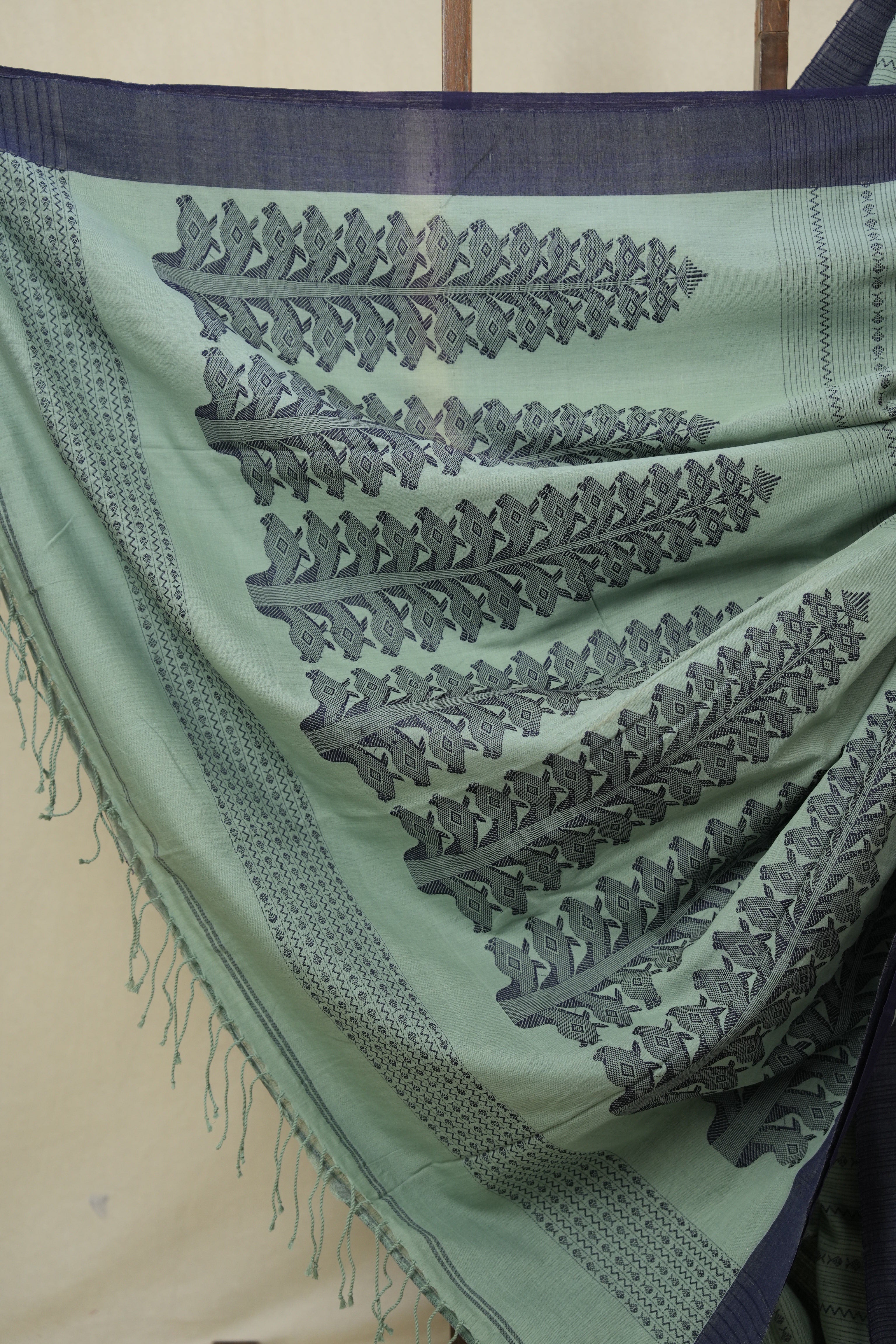 Seafoam Green Bengal Cotton Saree - SRSGBCS124