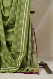 Pista Green HBP Cotton Saree - SRPGCS3045