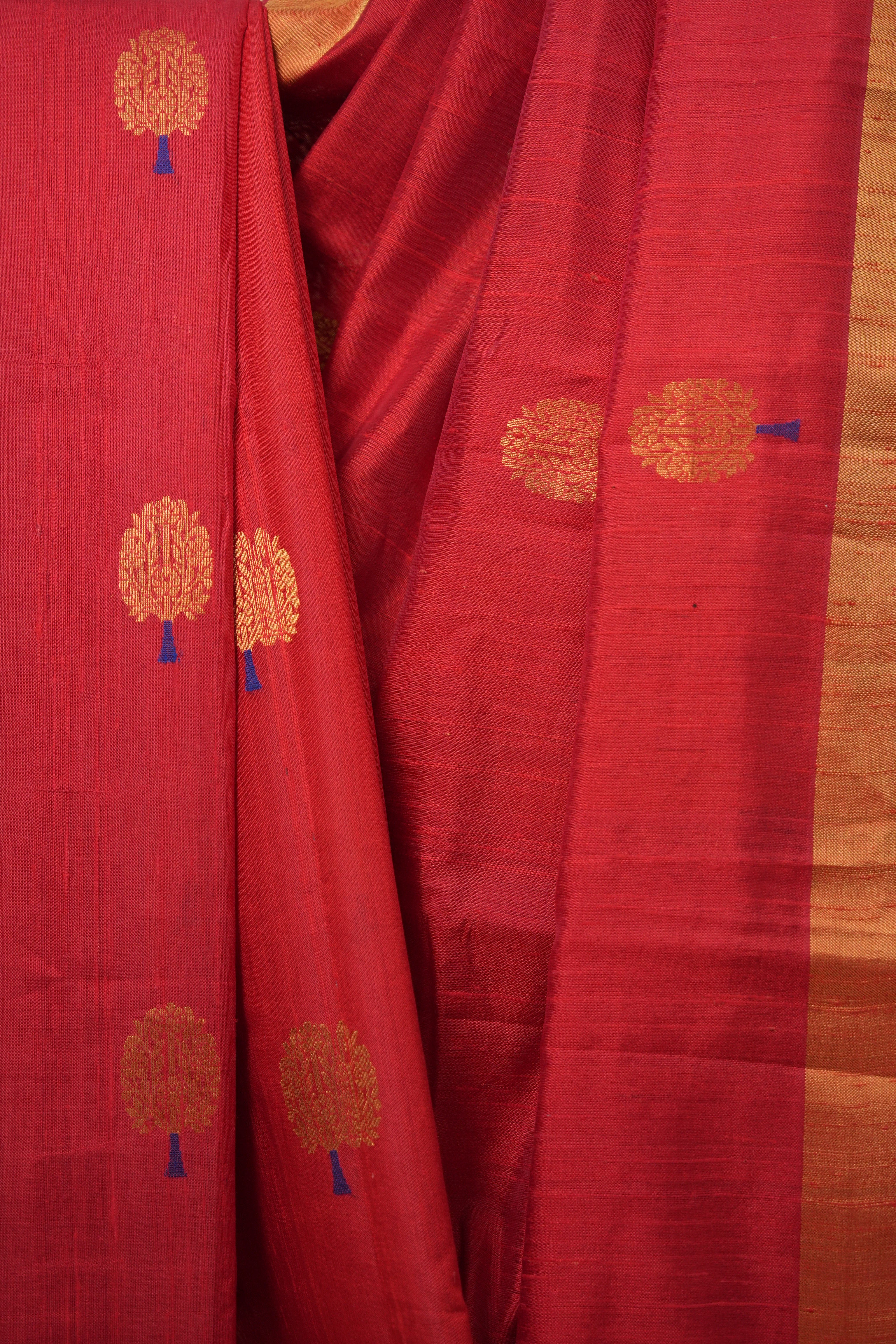 Red Raw Silk Saree - SRRRSS832