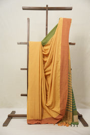 Ochre Yellow Plain Cotton Ilkal Saree - SROYPCIS788