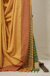 Ochre Yellow Plain Cotton Ilkal Saree - SROYPCIS788