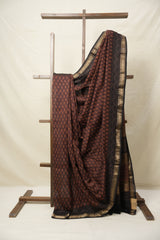 Maroon Brown HBP Cotton Silk Saree With Maheshwari Border - SRMBCSS1415