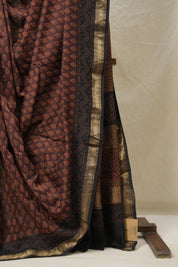 Maroon Brown HBP Cotton Silk Saree With Maheshwari Border - SRMBCSS1415