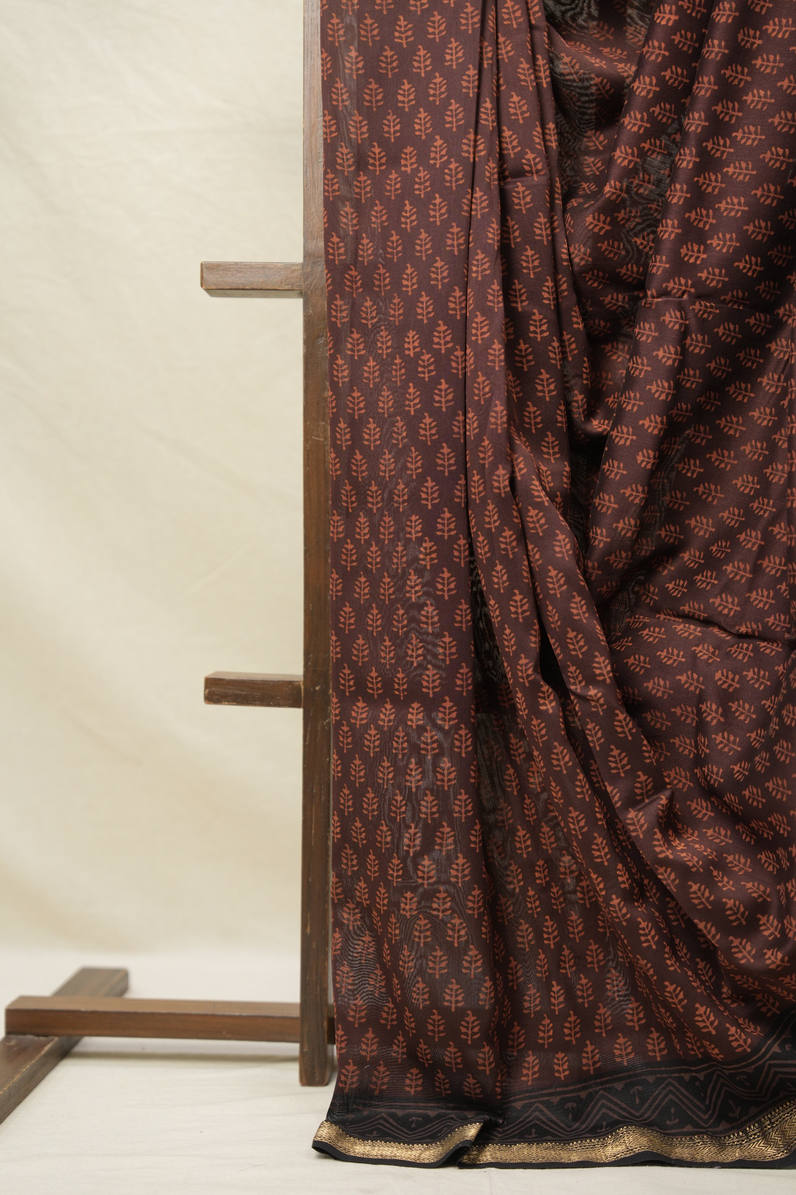 Maroon Brown HBP Cotton Silk Saree With Maheshwari Border - SRMBCSS1415