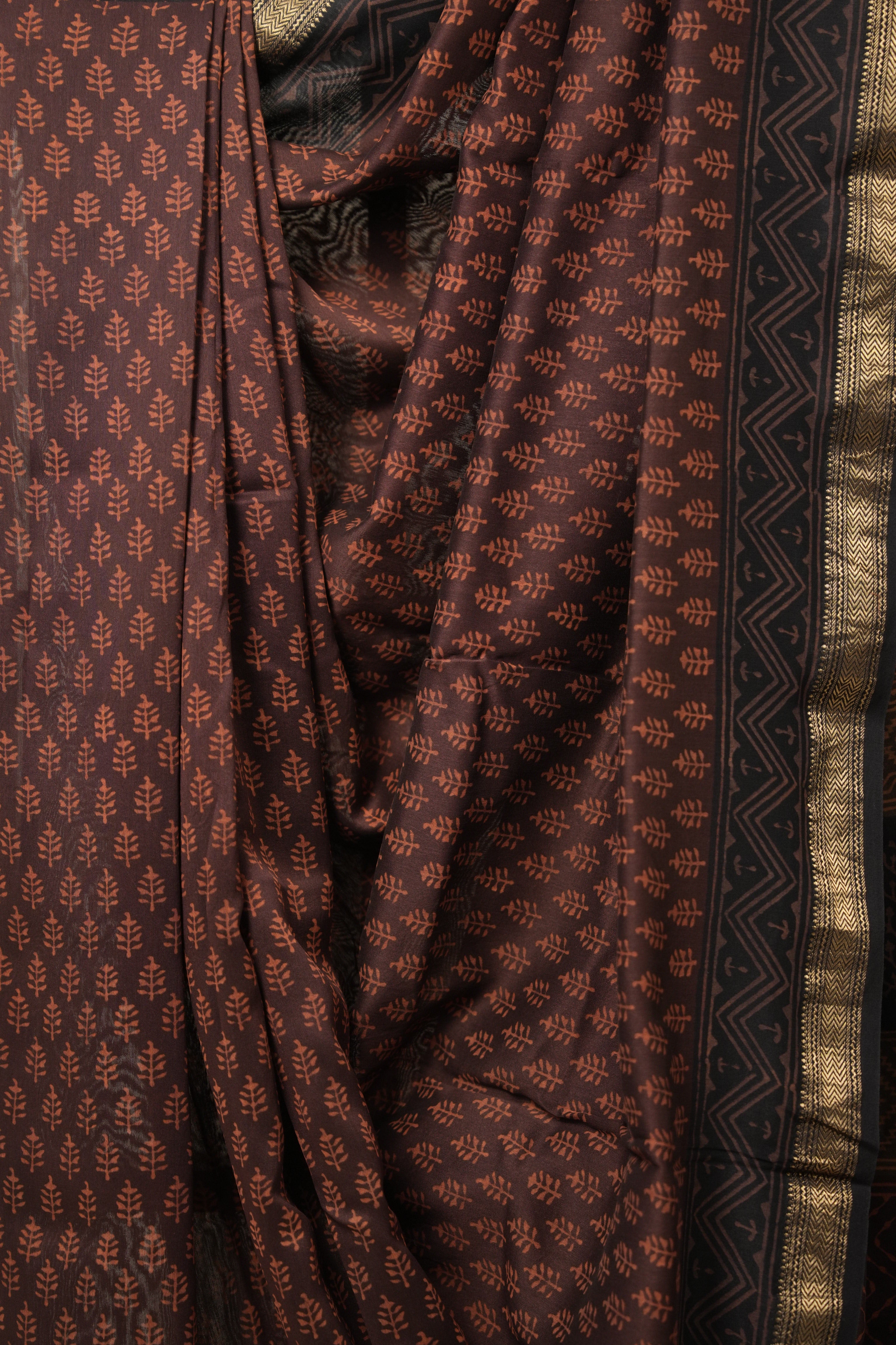 Maroon Brown HBP Cotton Silk Saree With Maheshwari Border - SRMBCSS1415