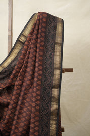 Maroon Brown HBP Cotton Silk Saree With Maheshwari Border - SRMBCSS1415