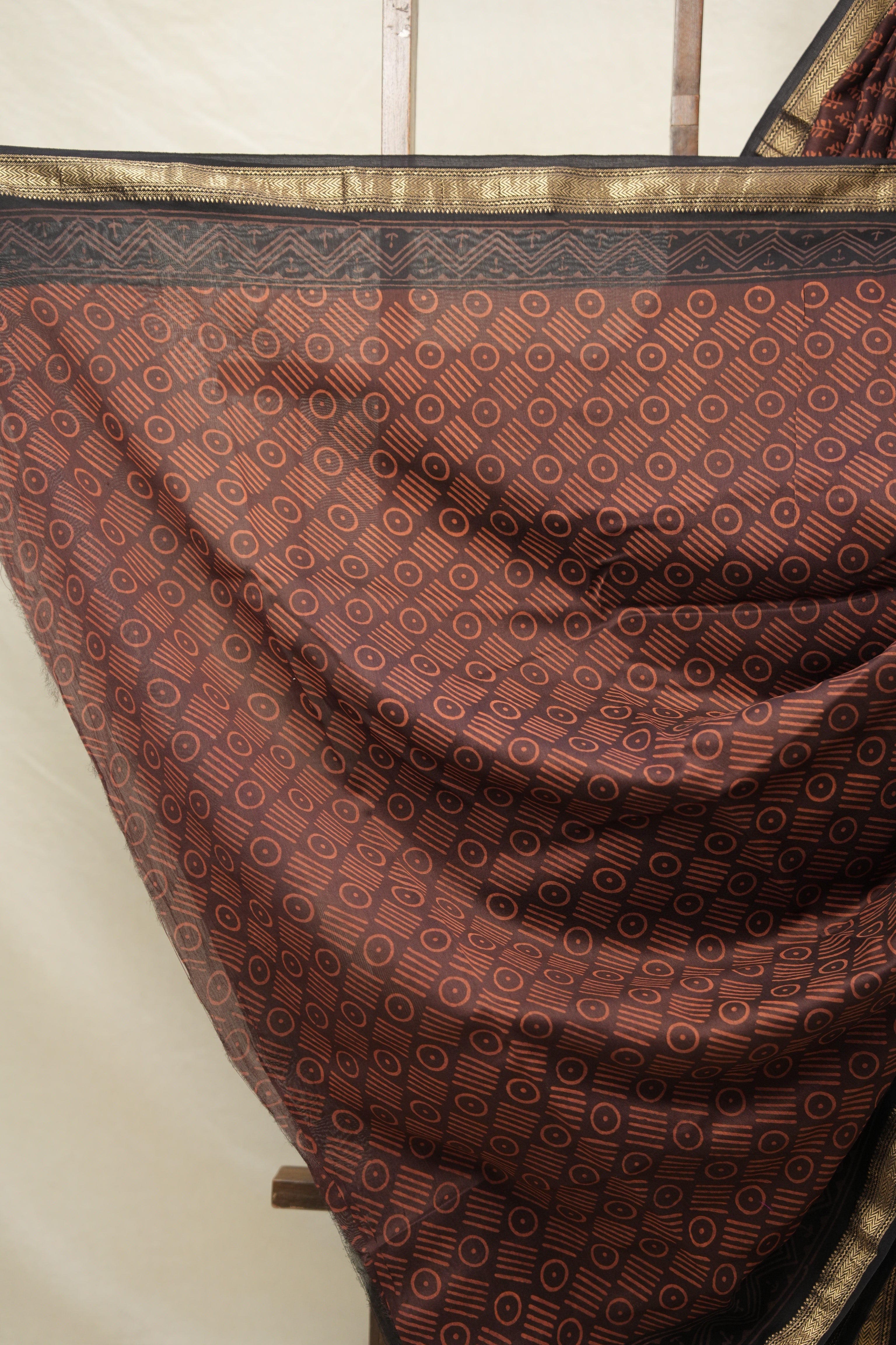 Maroon Brown HBP Cotton Silk Saree With Maheshwari Border - SRMBCSS1415