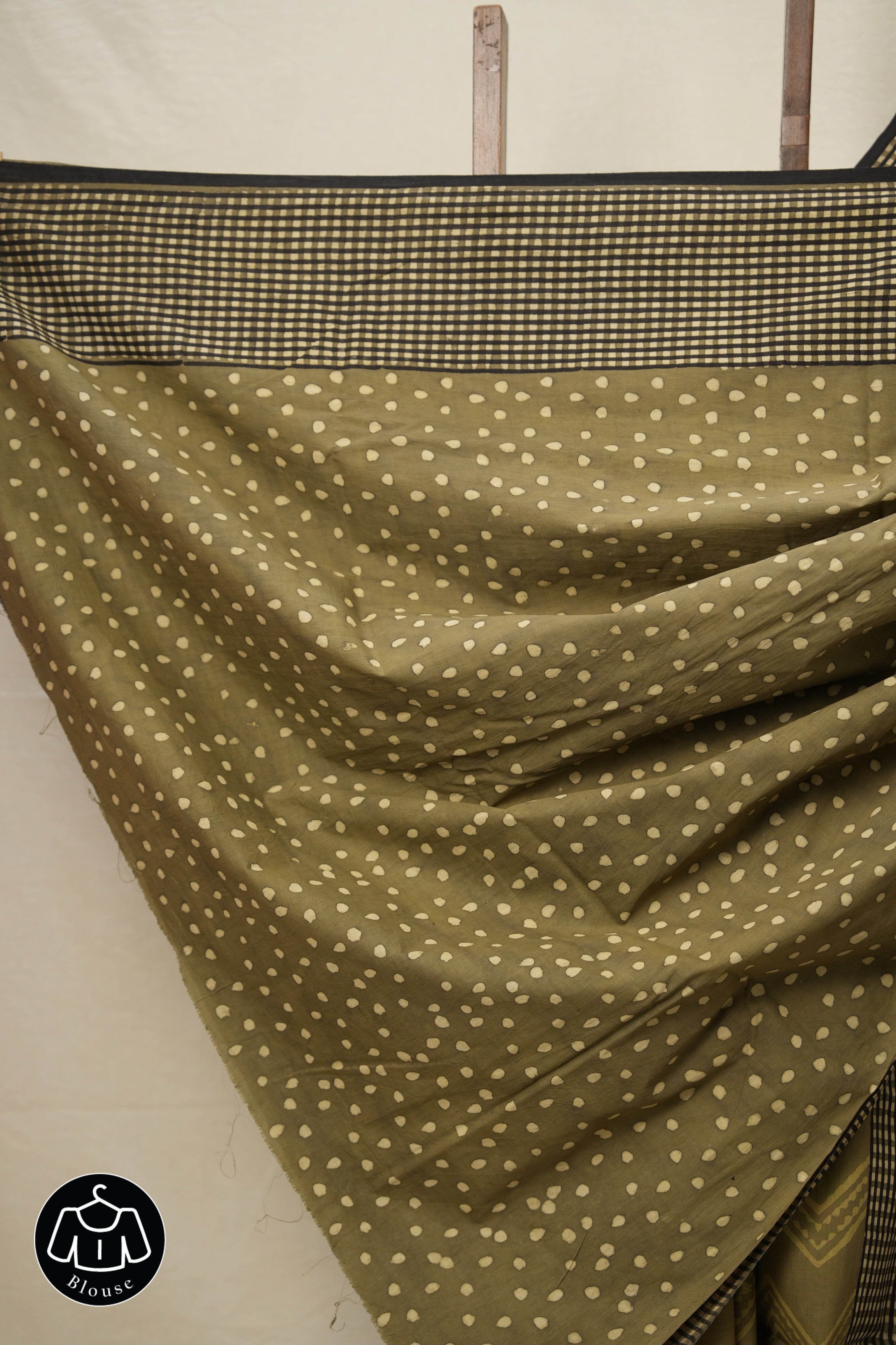 Olive Green HBP Cotton Saree - SROGCS2793