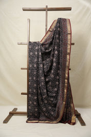 Black HBP Cotton Silk Saree With Maheshwari Border - SRBCSS1413
