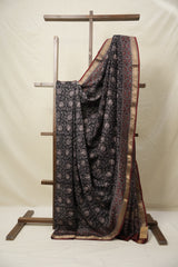 Black HBP Cotton Silk Saree With Maheshwari Border - SRBCSS1413