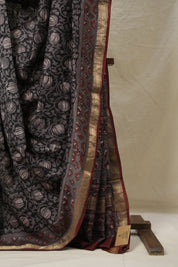 Black HBP Cotton Silk Saree With Maheshwari Border - SRBCSS1413