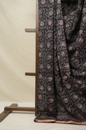 Black HBP Cotton Silk Saree With Maheshwari Border - SRBCSS1413