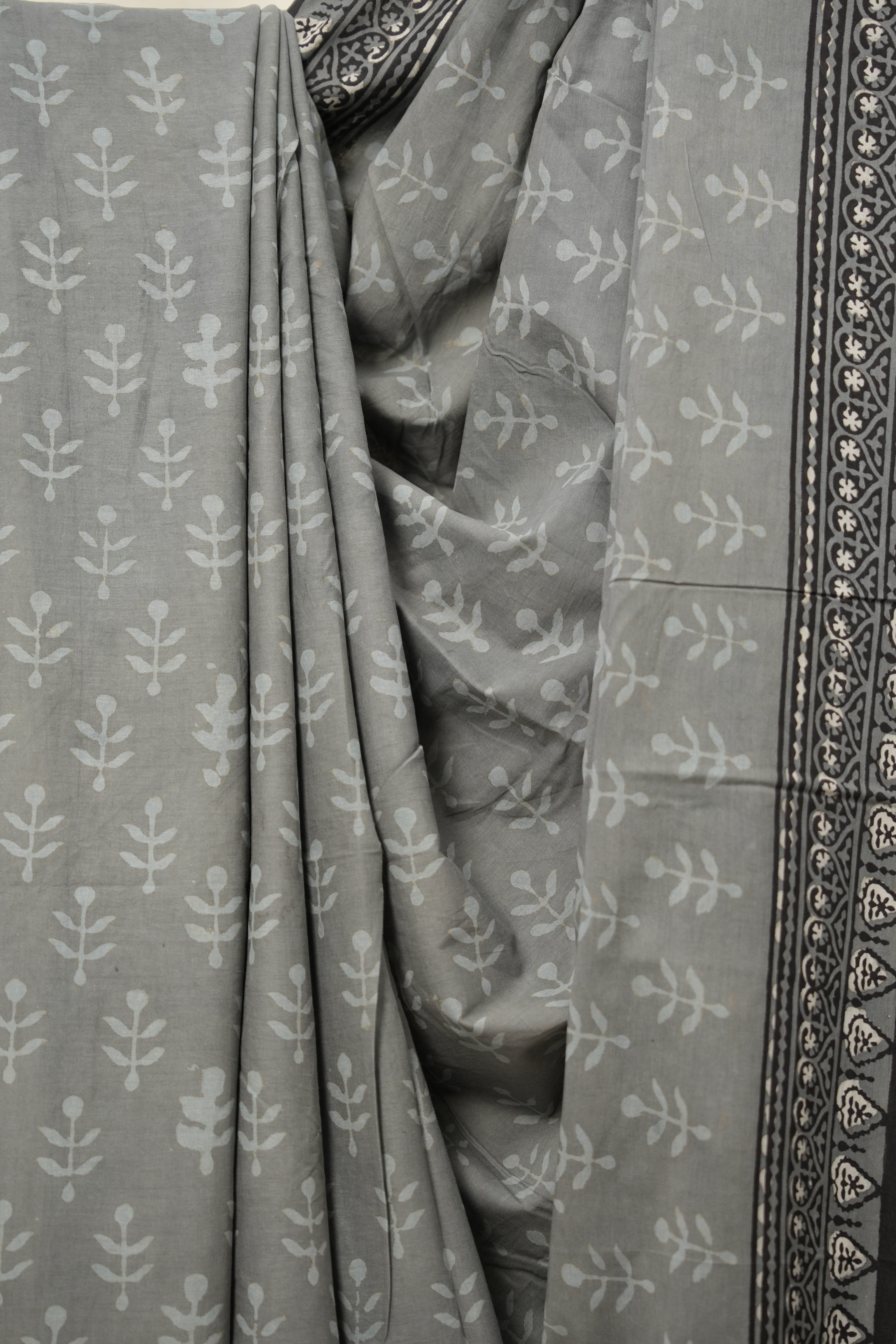 Ash Grey HBP Cotton Saree - SRAGCS2792