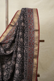 Black HBP Cotton Silk Saree With Maheshwari Border - SRBCSS1413