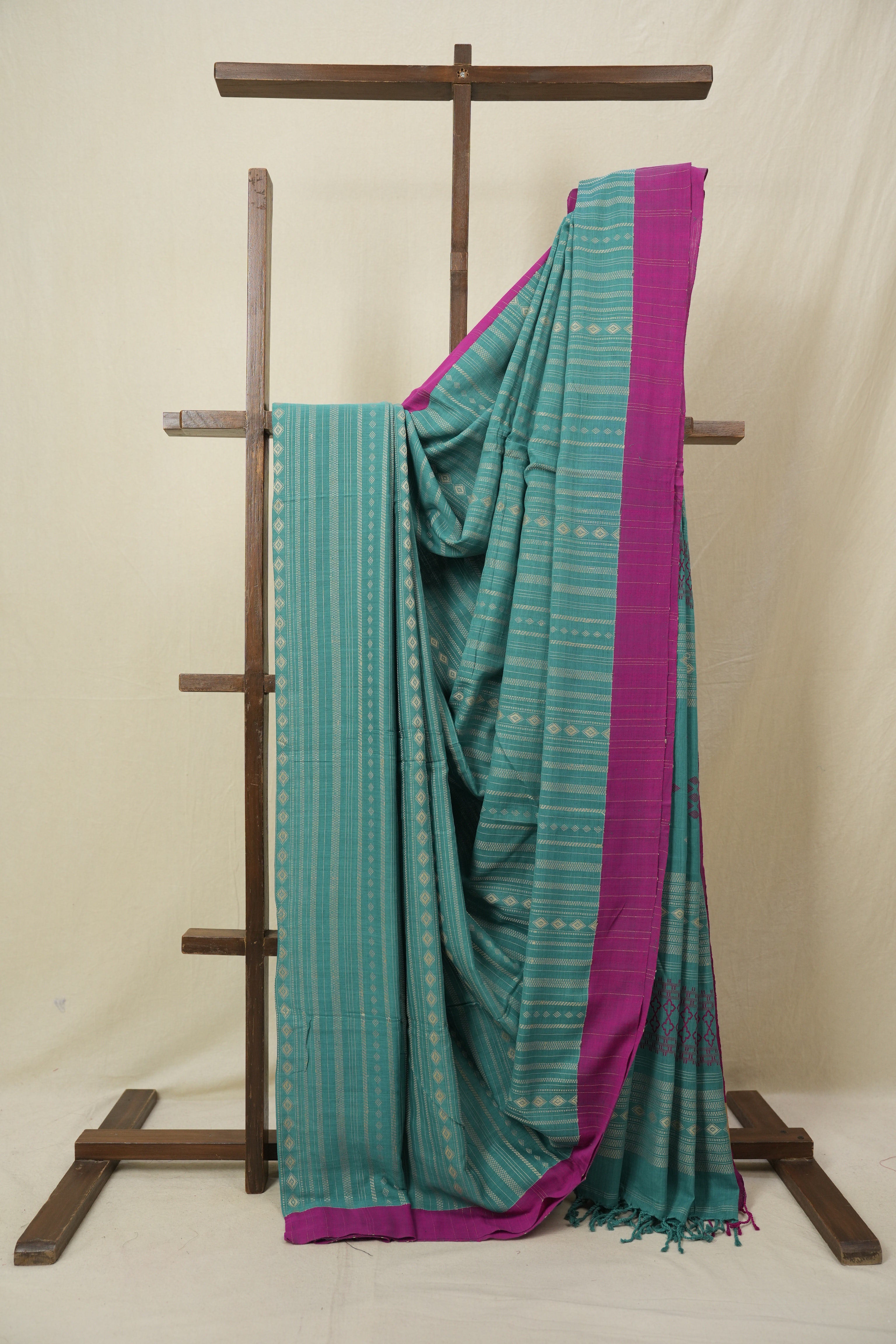 Turquoise Green Bengal Cotton Saree - SRTGBCS133