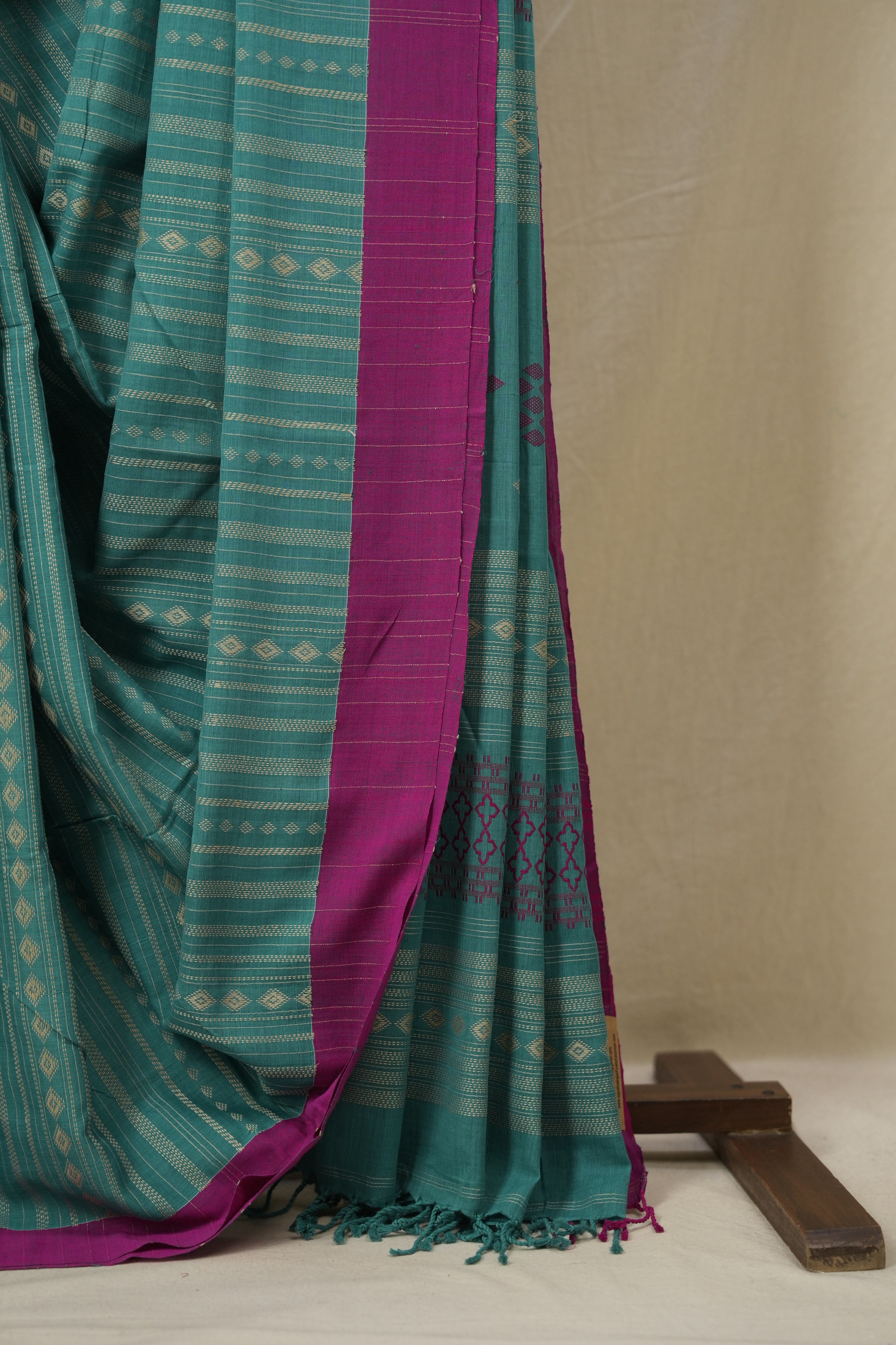 Turquoise Green Bengal Cotton Saree - SRTGBCS133