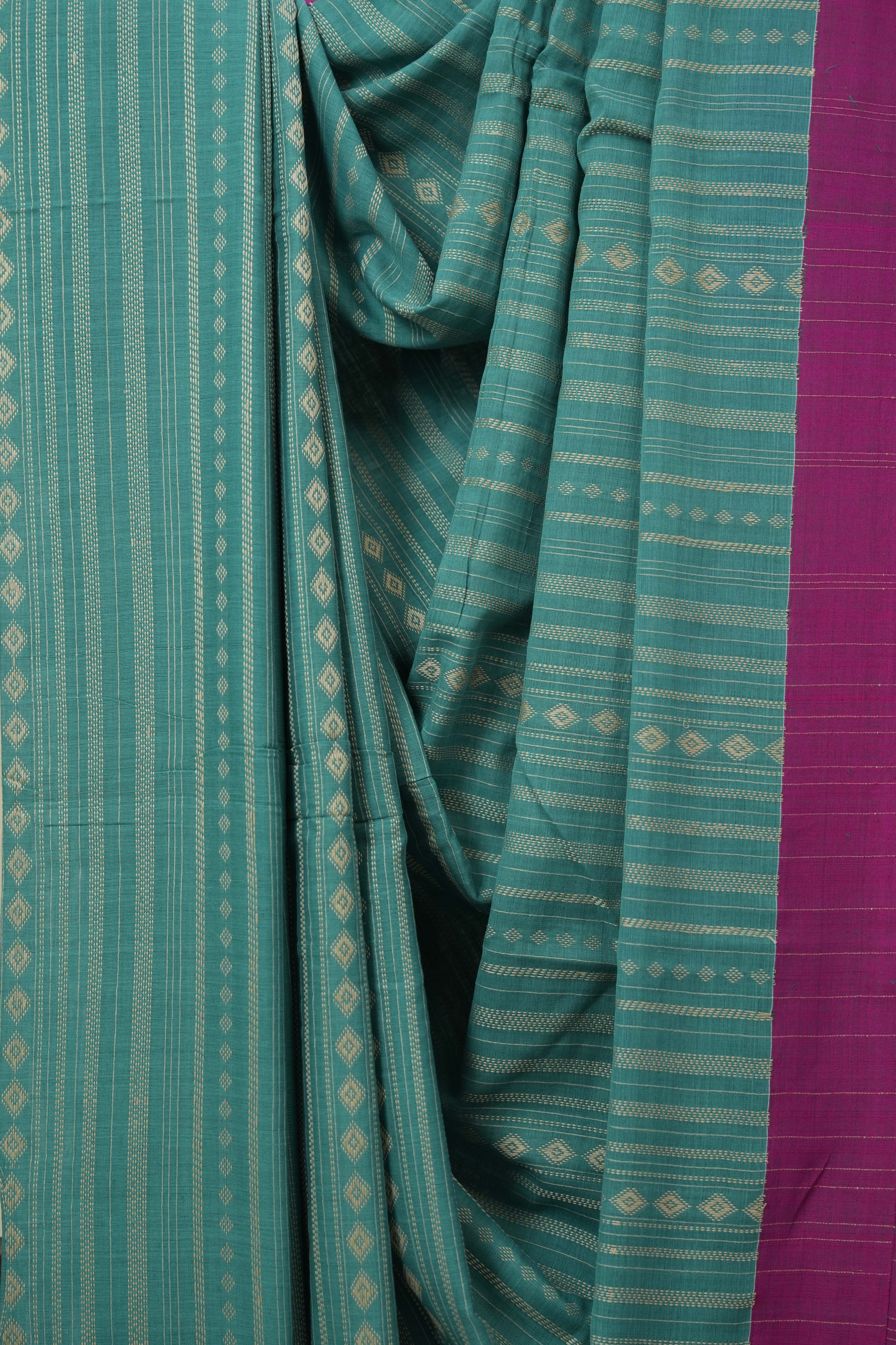 Turquoise Green Bengal Cotton Saree - SRTGBCS133